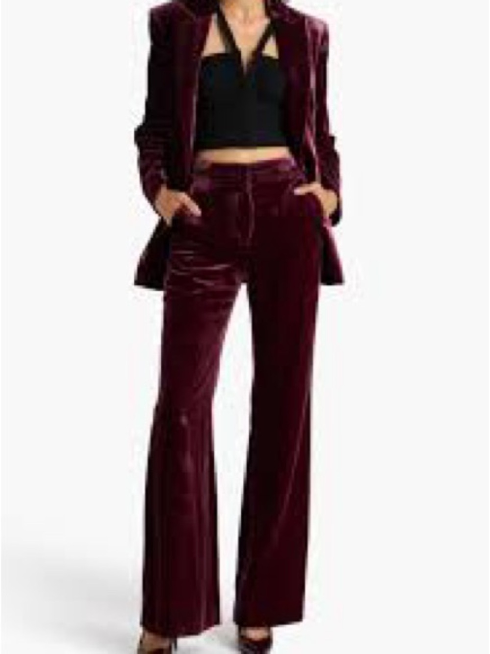 Veronica Beard Velvet Boot‑Cut Pants in Burgundy